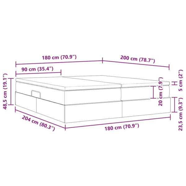 Легло с място за съхранение и матрак с матрак Сив 180 x 200 cm