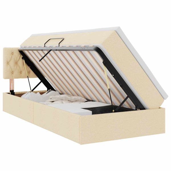 Легло с място за съхранение и LED Кремав 90 x 190 cm текстил