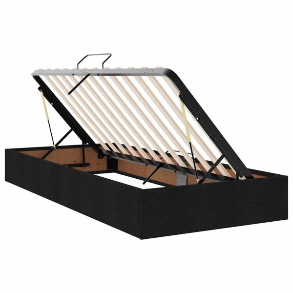 Легло с място за съхранение и LED Черно 90 x 190 cm текстил