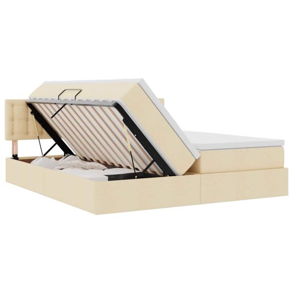 Легло С LED лентисти светлини Кремав 180 x 200 cm текстил