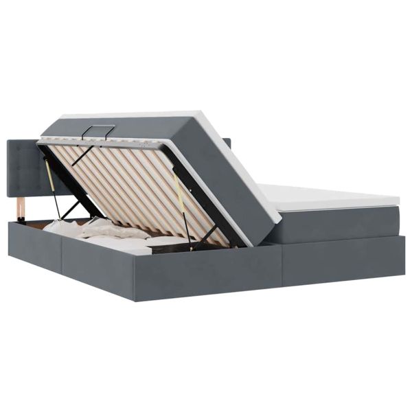 Легло С LED лентисти светлини Тъмен сив 180 x 200 cm Кадифе