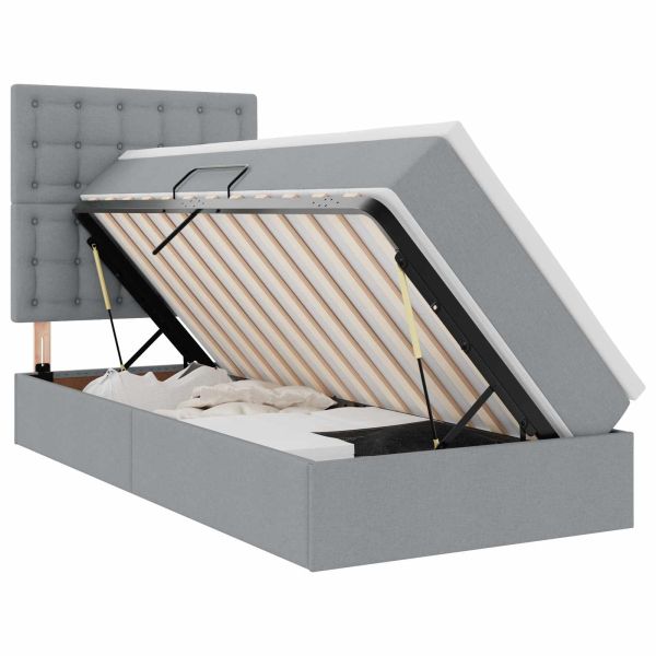Легло с място за съхранение и LED с LED Светлосиво 90 x 190 cm