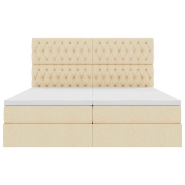 Легло С LED лентисти светлини Кремав 180 x 200 cm текстил