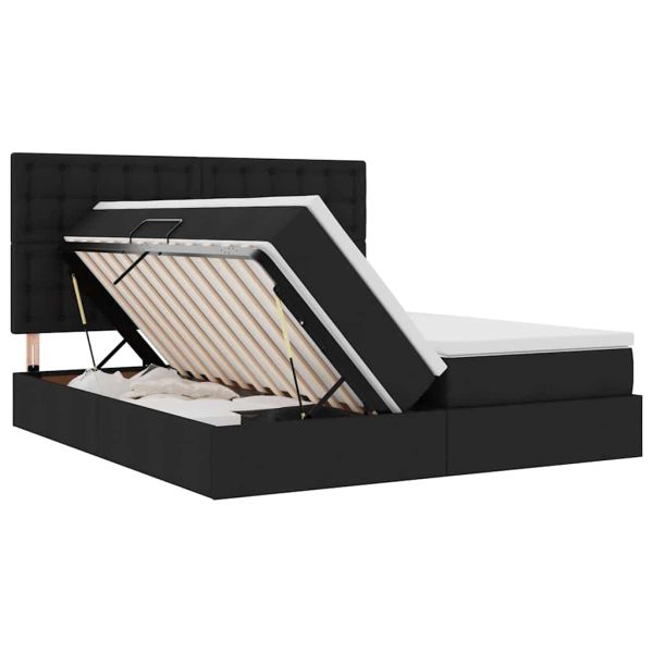 Легло С LED лентисти светлини Черно 200 x 200 cm текстил