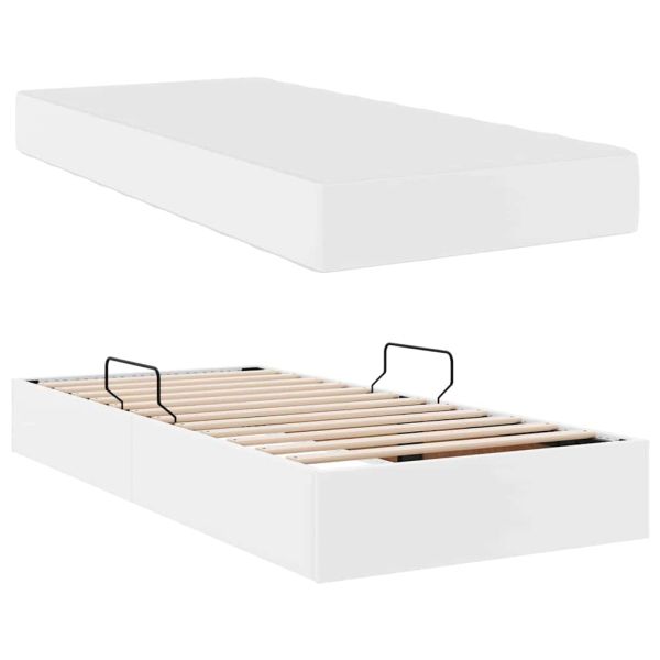 Легло с място за съхранение и матрак с матрак 2 pcs Бяло Кожа