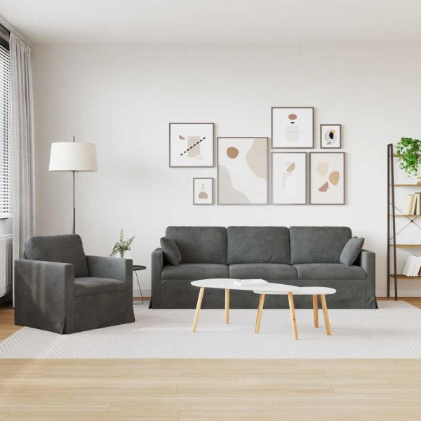 Диван 2 pcs Тъмен сив 228 x 78 x 80 см Кадифе