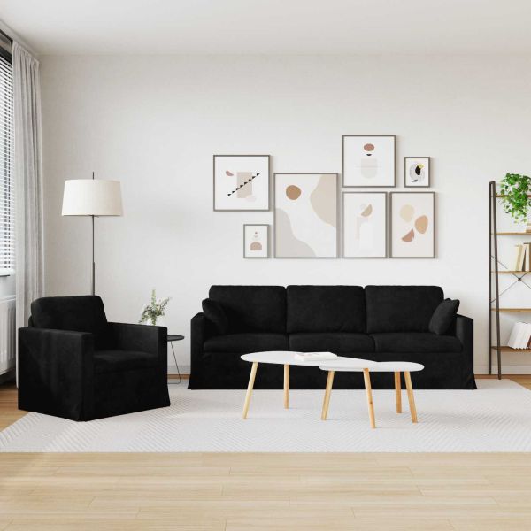 Диван 2 pcs Черно 228 x 78 x 80 см Кадифе