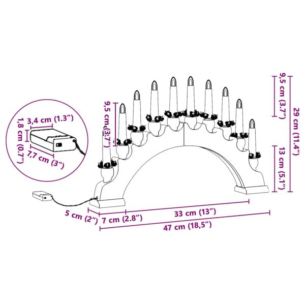 Коледен свещник с 10 LED свещи Кафяво 47 x 5 x 29 см