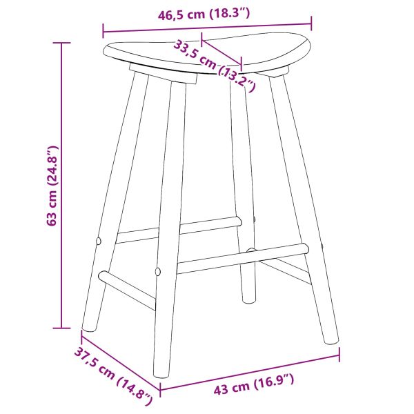 Обедени столове 2 pcs Естествен 46 x 37 x 63 см
