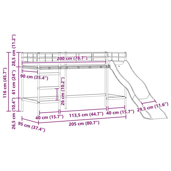 Двуетажно легло с пързалка за деца Черно и антрацит 90 x 200 cm