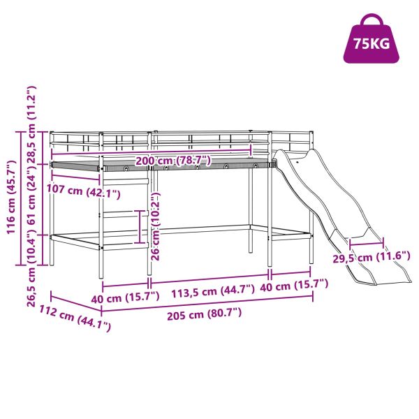 Двуетажно легло с пързалка за деца Бяло и антрацит 107 x 200 см