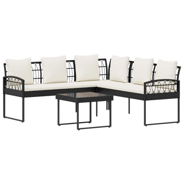 Комплект градински дивани 2 pcs Черен Полиротан и стомана