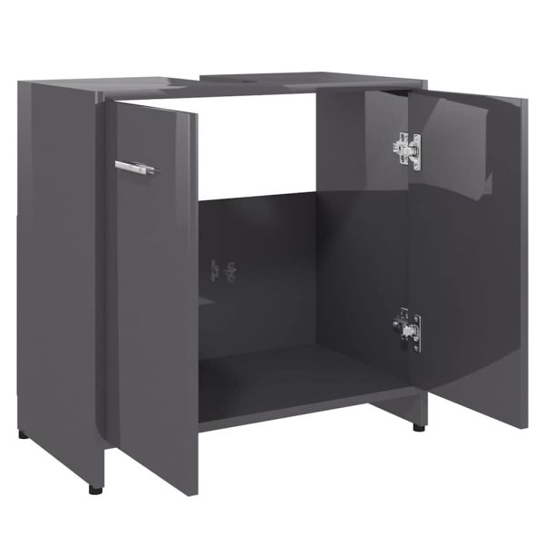 Шкаф за баня, сив гланц, 60x33x61 см, ПДЧ