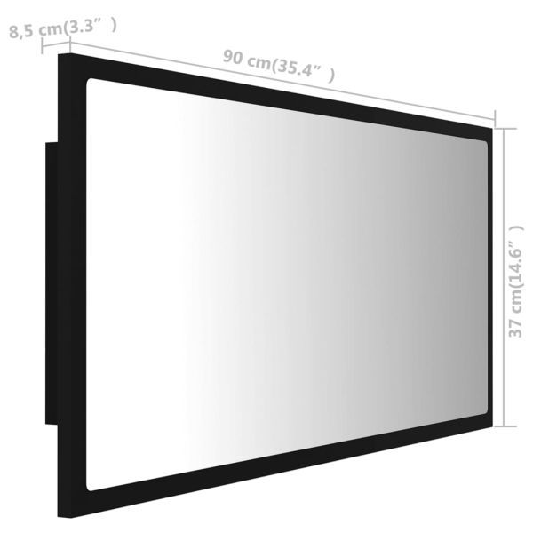 LED огледало за баня, черно, 90x8,5x37 см, акрил