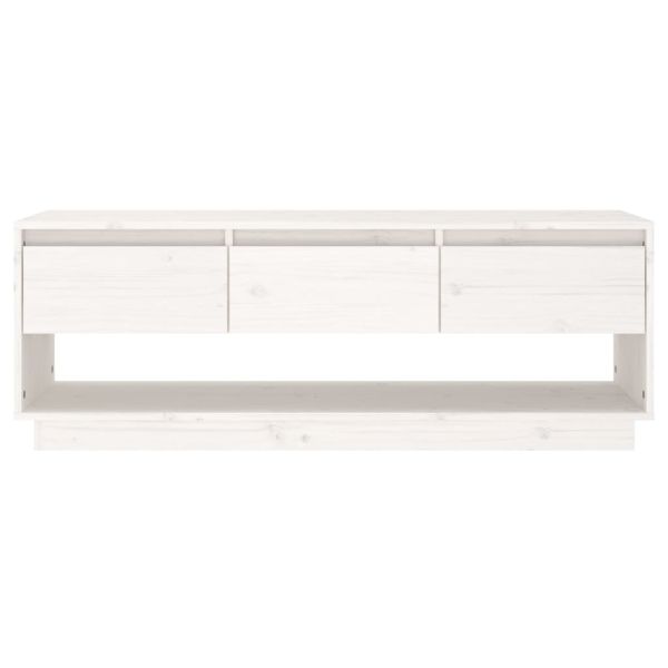 ТВ шкаф, бял, 110,5x34x40 см, бор масив