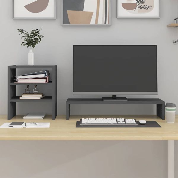 Поставка за монитор, сива, 81x20x30 см, бор масив