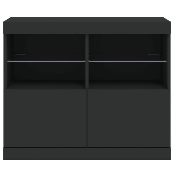 Сайдборд с LED светлини, черен, 81x37x67 см
