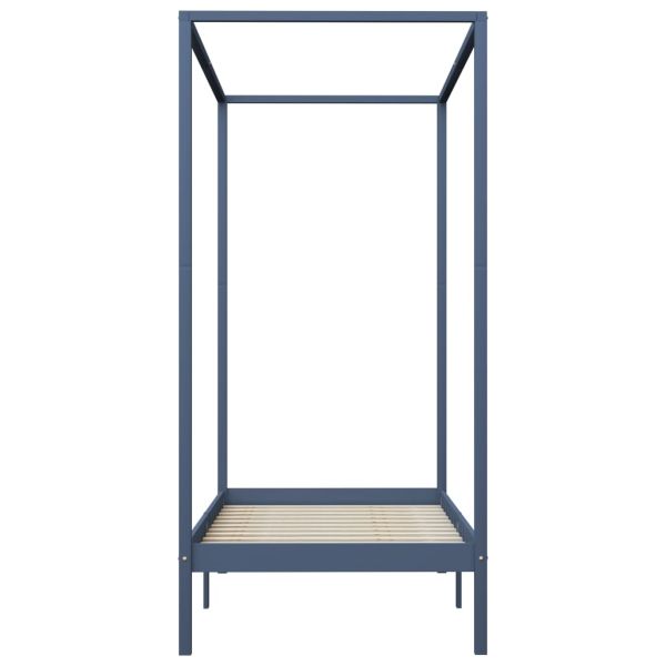 Рамка за легло с балдахин, сива, бор масив, 100х200 см