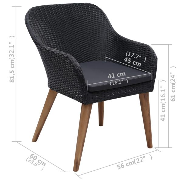 Градински трапезен комплект, 5 части, черен