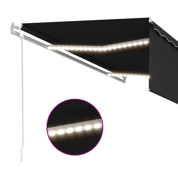 Автоматична тента с щора, LED, сензор за вятър, 5x3 м, антрацит