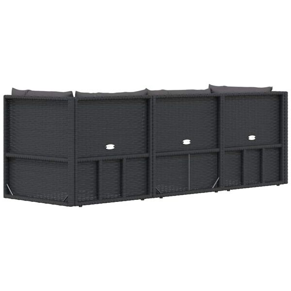 Градински лаундж комплект с възглавници 3 части черен полиратан