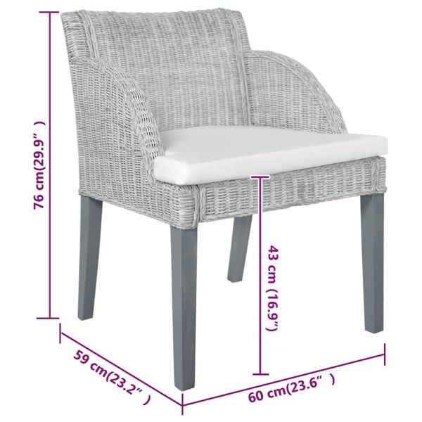 Трапезни столове с възглавници 2 бр сиви естествен ратан