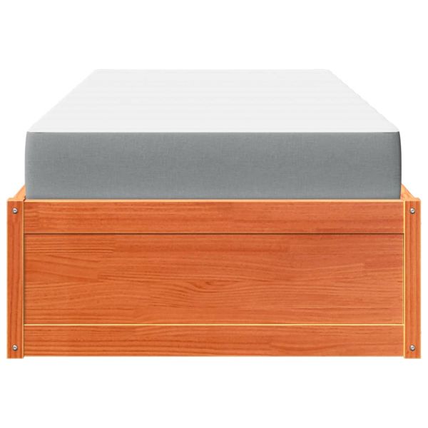 Легло с матрак, восъчнокафяво, 90x190 см, бор масив