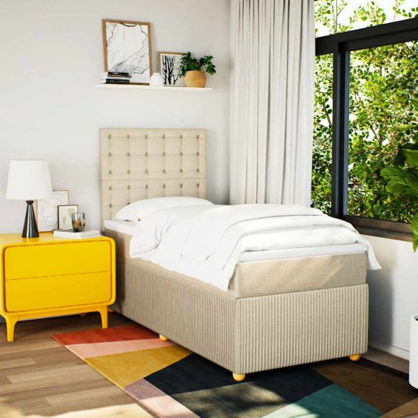 Боксспринг легло с матрак, кремава, 90x200 см, плат