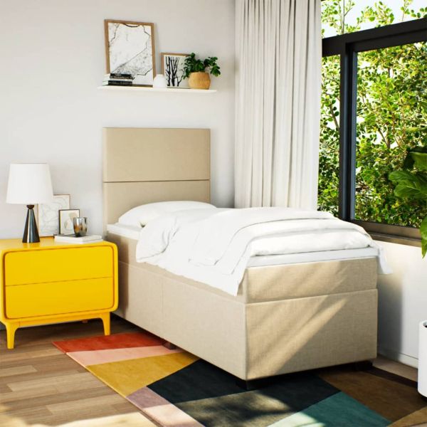 Боксспринг легло с матрак, кремава, 90x200 см, плат