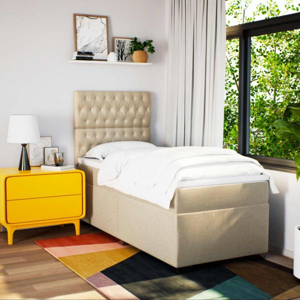 Боксспринг легло с матрак, кремава, 90x200 см, плат