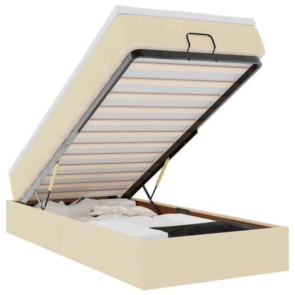 Османска легло с матрак, кремаво, 90x200 см, плат