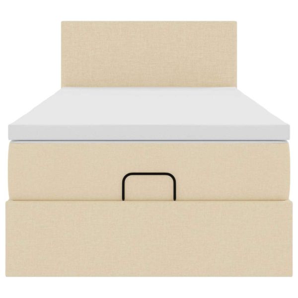 Османска легло с матрак, кремаво, 90x200 см, плат