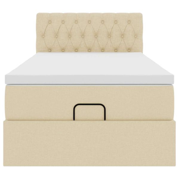 Османска легло с матрак, кремаво, 90x200 см, плат