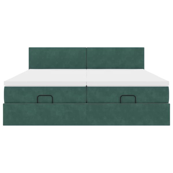 Османска легло с матраци, тъмнозелено, 180x200 см, кадифе