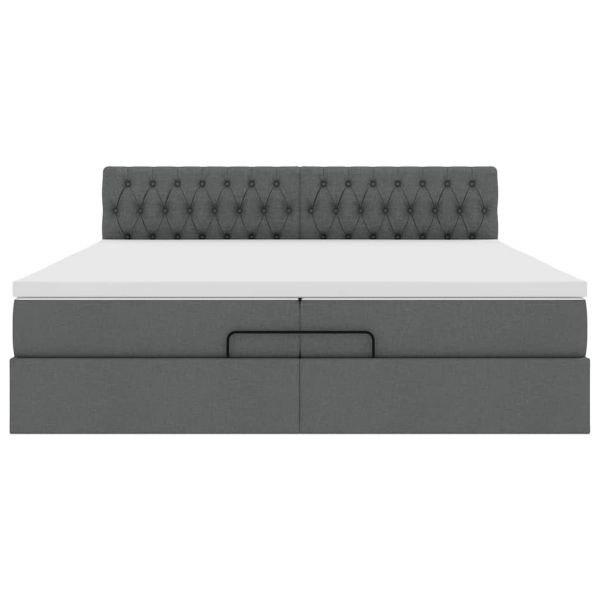 Османска легло с матрак и LED, тъмносиво, 200x200 см, плат