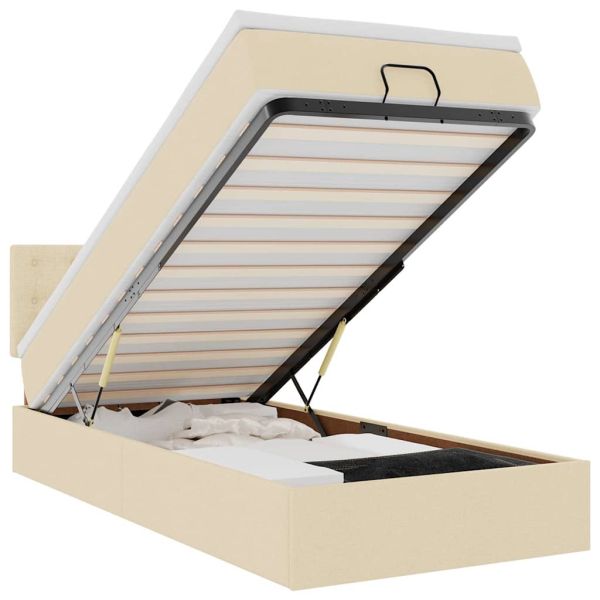 Османска легло с матрак и LED, кремаво, 90x200 см, плат