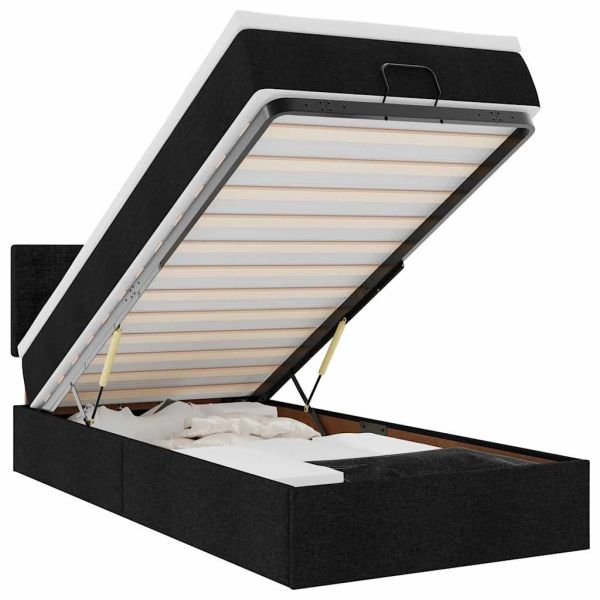 Османска легло с матрак и LED, черно, 100x200 см, плат