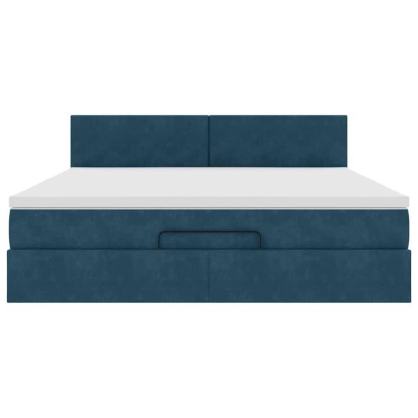 Османска легло с матрак и LED, тъмносиньо, 160x200 см, кадифе