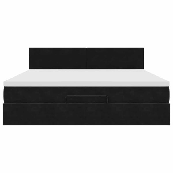 Османска легло с матрак и LED, черно, 180x200 см, кадифе