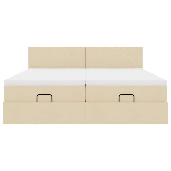 Османска легло с матраци и LED, кремаво, 180x200 см, плат