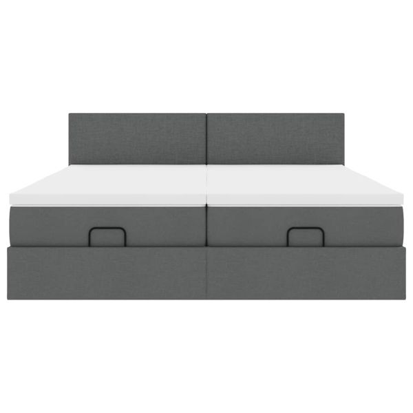 Османска легло с матрак и LED, тъмносиво, 200x200 см, плат