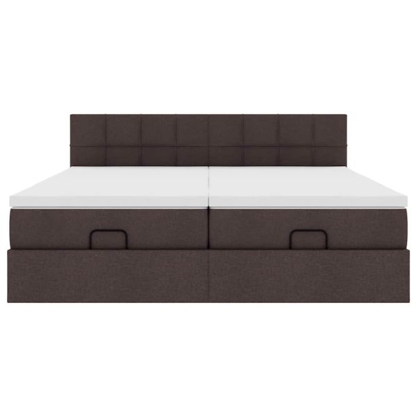 Османска легло с матраци и LED, тъмнокафяво, 180x200 см, плат