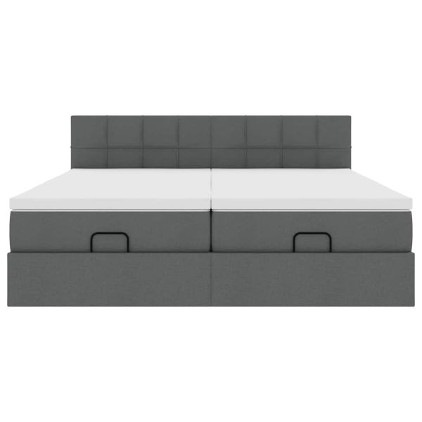 Османска легло с матрак и LED, тъмносиво, 200x200 см, плат