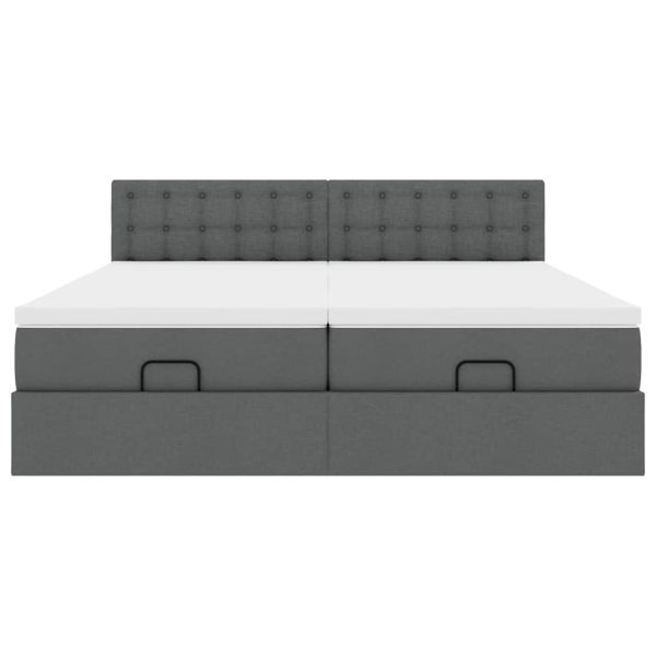 Османска легло с матрак и LED, тъмносиво, 200x200 см, плат