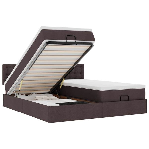 Османска легло с матрак и LED, тъмнокафяво, 200x200 см, плат