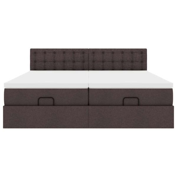 Османска легло с матрак и LED, тъмнокафяво, 200x200 см, плат