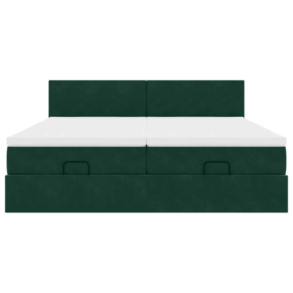 Османска легло с матраци и LED, тъмнозелено, 180x200 см, кадифе