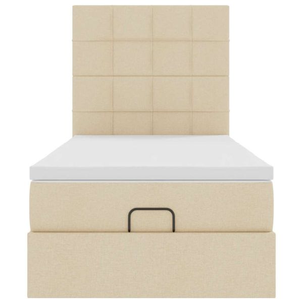 Османска легло с матрак, кремаво, 90x200 см, плат