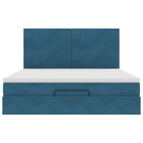 Османска легло с матраци, тъмносиньо, 160x200 см, кадифе