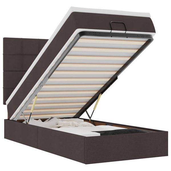 Османска легло с матрак и LED, тъмнокафяво, 90x190 см, плат